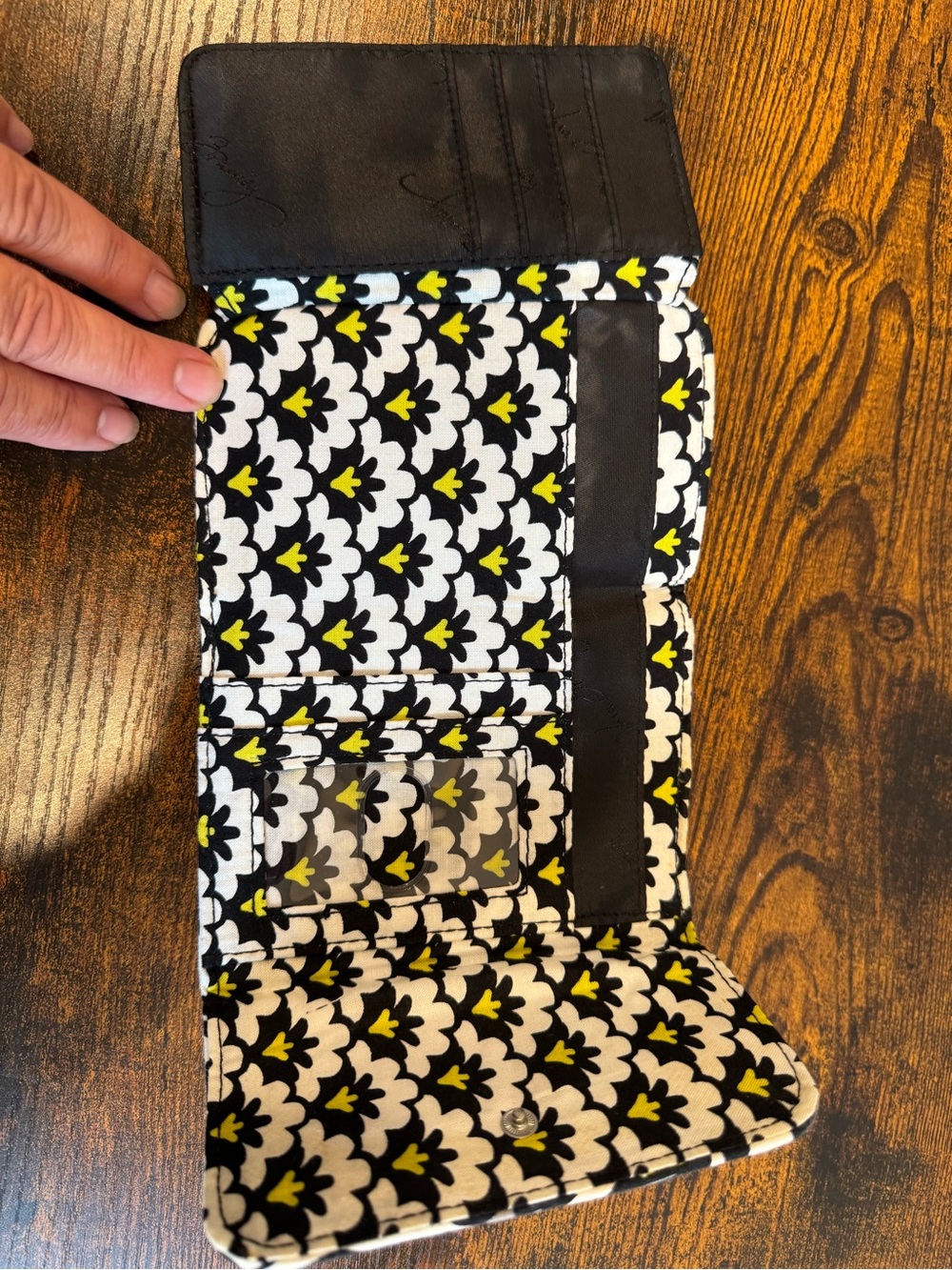 Vera Bradley Black & White Quilted Floral Wallet with Yellow Accents - Picture 6 of 6